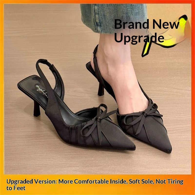 Women's Bow-Tie Pointed Toe Sandals - Elegant Pointed Toe Mid Heel Shoes
