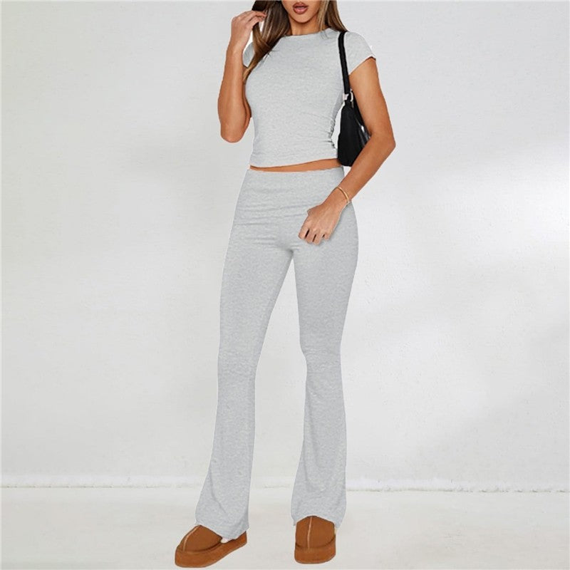 Slim Fit Solid Color Casual Short Sleeve Suit
