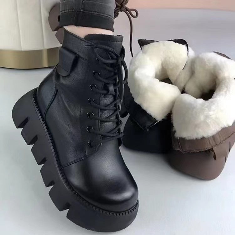 Women's Fleece-Lined Insulated Snow Boots | Soft Leather Side-Zip Winter Boots