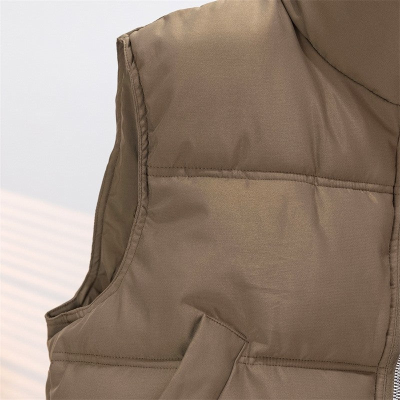 Solid Color Stand Collar Short Cotton Vest