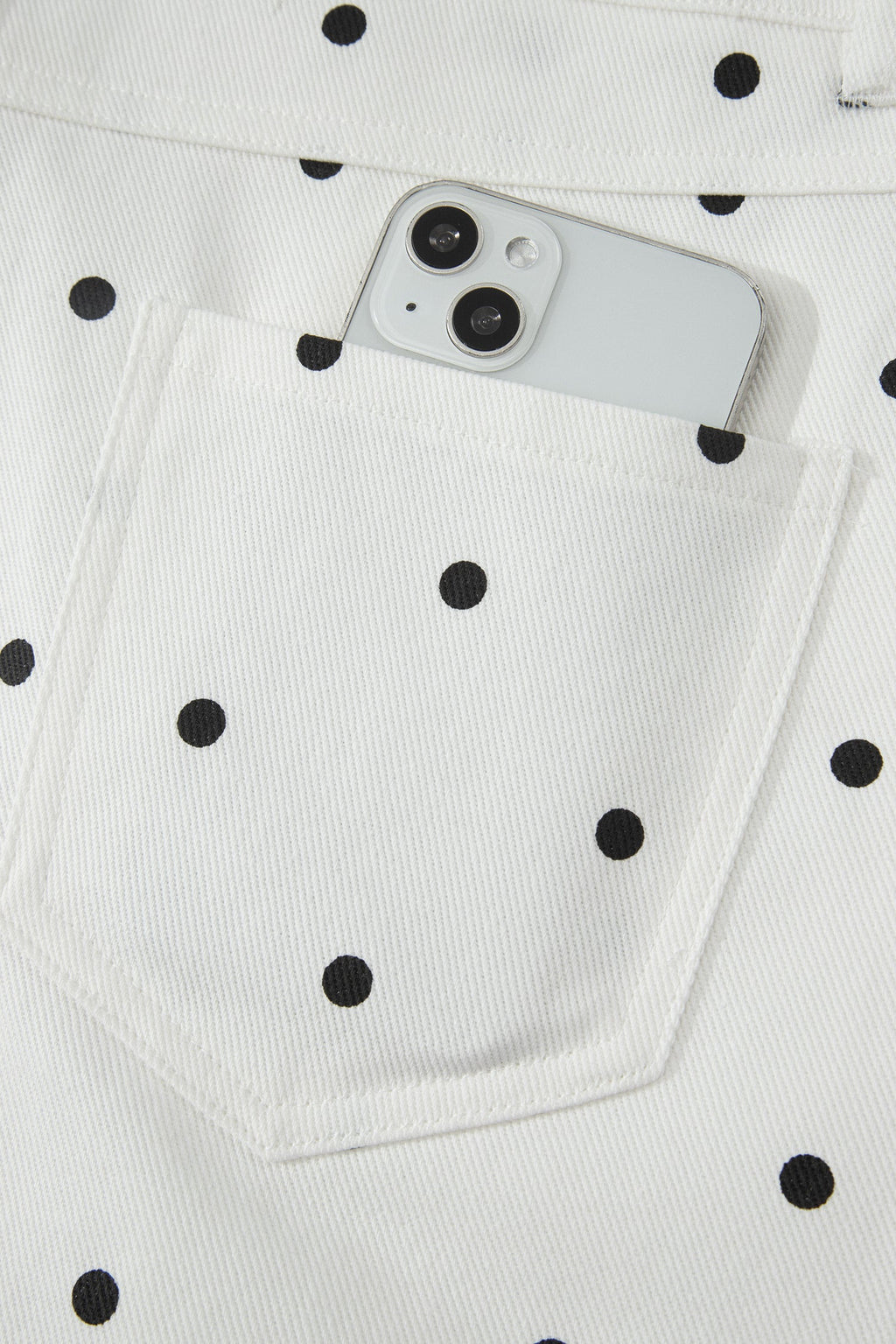 White Polka Dot Print Embroidered Scallop Hem Shorts