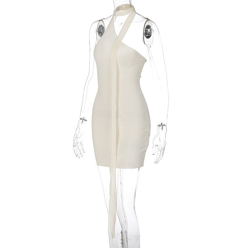 Halter Cutout Ribbon Detail Dress