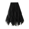 Elastic Waist Mesh Skirt with Irregular Ruffled Hem - Solid Color