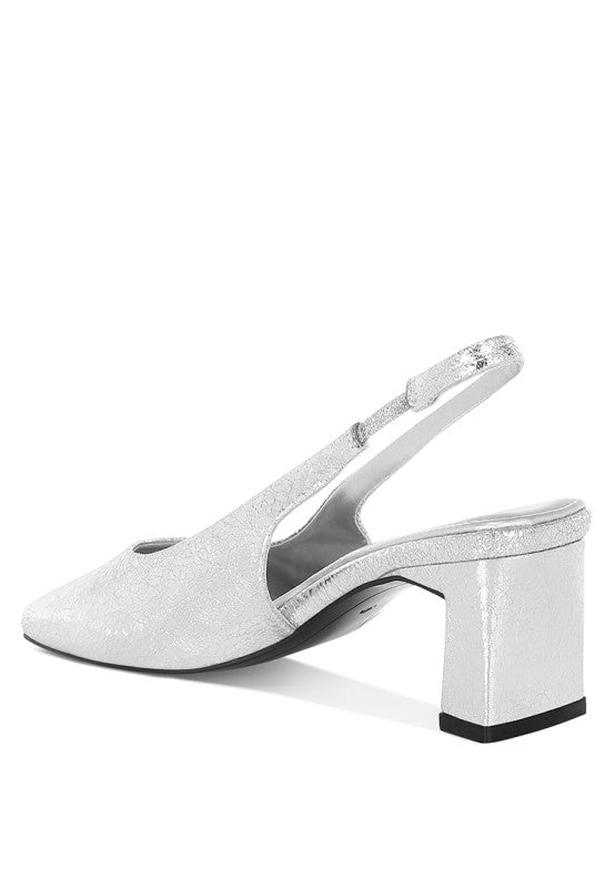 Amberin Crinkled Metallic Slingback Heels