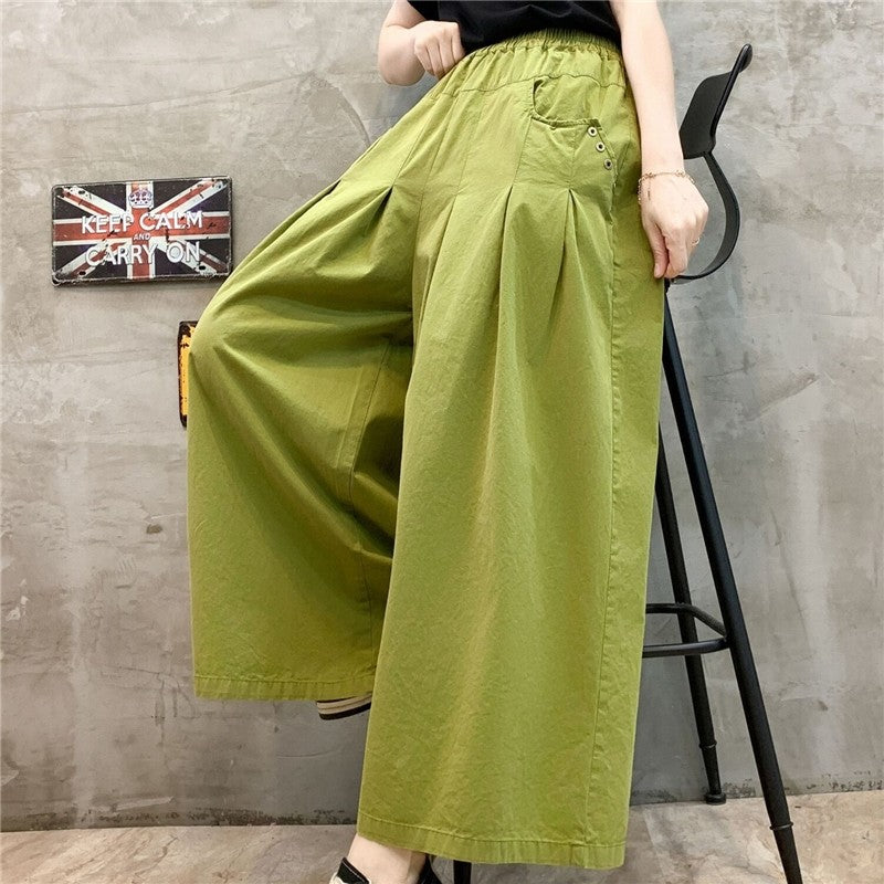 Loose High Waist Straight-Leg Pants In Solid Color