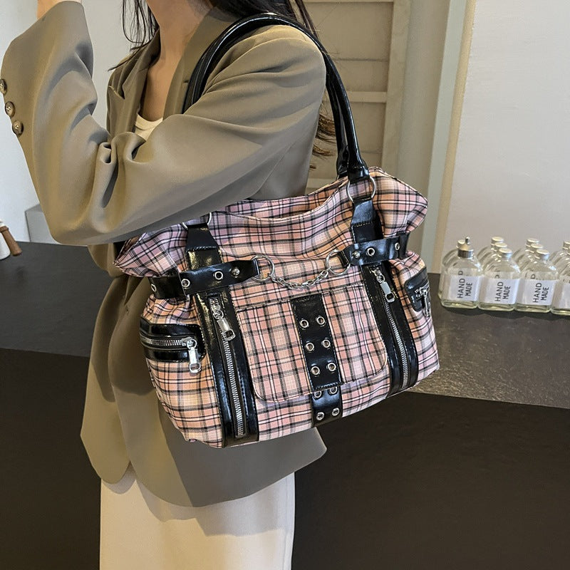 Women's Plaid Crossbody Bag with Rivet Details