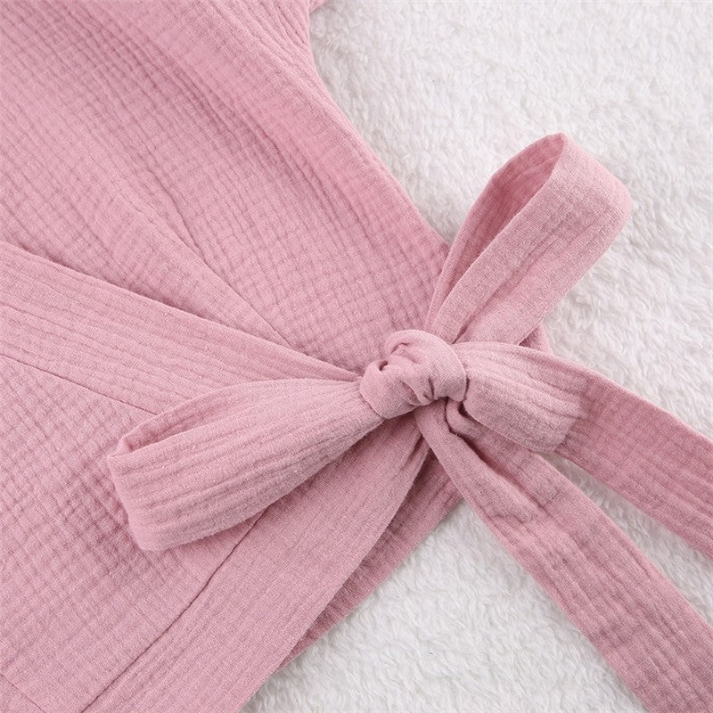 Solid Color V-Neck Bandage Top and Pants Set - Short Sleeve Loungewear