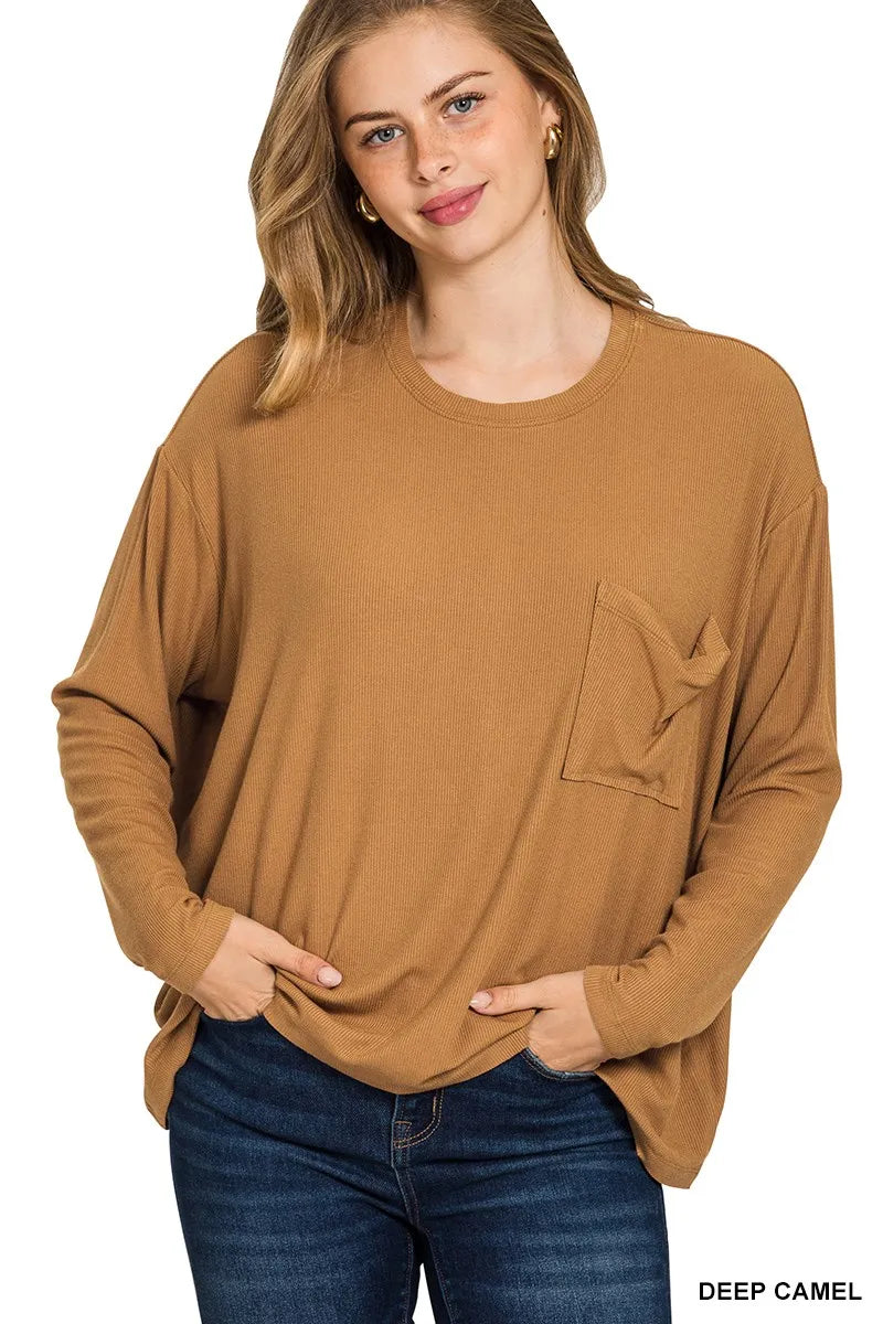 Ribbed Rayon Span Dolman Sleeve Top