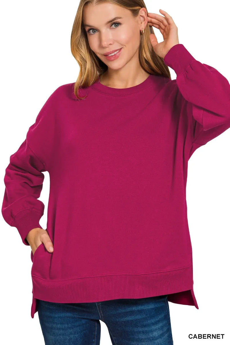 Fleece Hi-low Boyfriend Sweatshirts with Pockets
