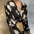 Vibrant Ink Lantern Sleeve Satin V-Neck Shirt