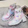 Women's Rhinestone Chunky Heel Ankle Boots - Mid Heel Fashion Boots