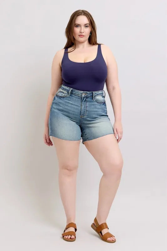 Full Size High Waist Star Seam Detail Denim Shorts Plus Size