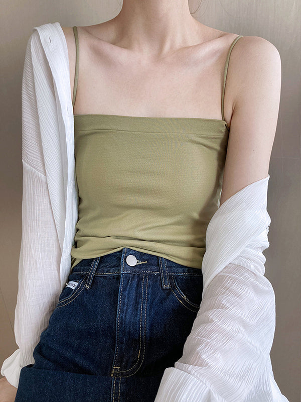 Simple Casual Solid Color Spaghetti-Neck Vest Top