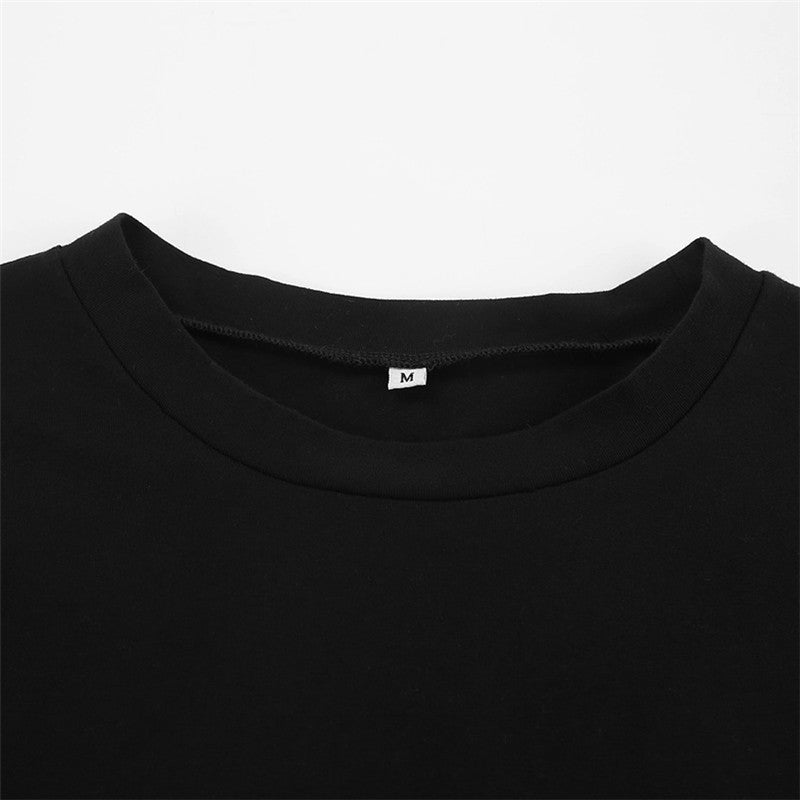 Simple Black Cotton Off-Shoulder Cutout Long Sleeve Top
