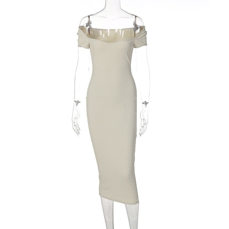 Ribbed Maxi Dress in Solid Color and Slim Fit