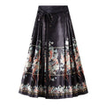 Phoenix Print Pleated Skirt with Chinese Style Waist Tie