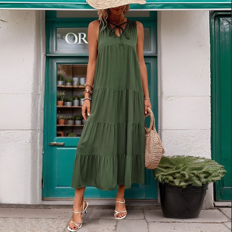 Loose-Fit Sleeveless Maxi Dress in Solid Color