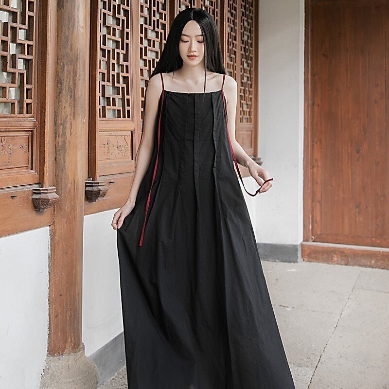 Flowy Solid Color Sling Dress