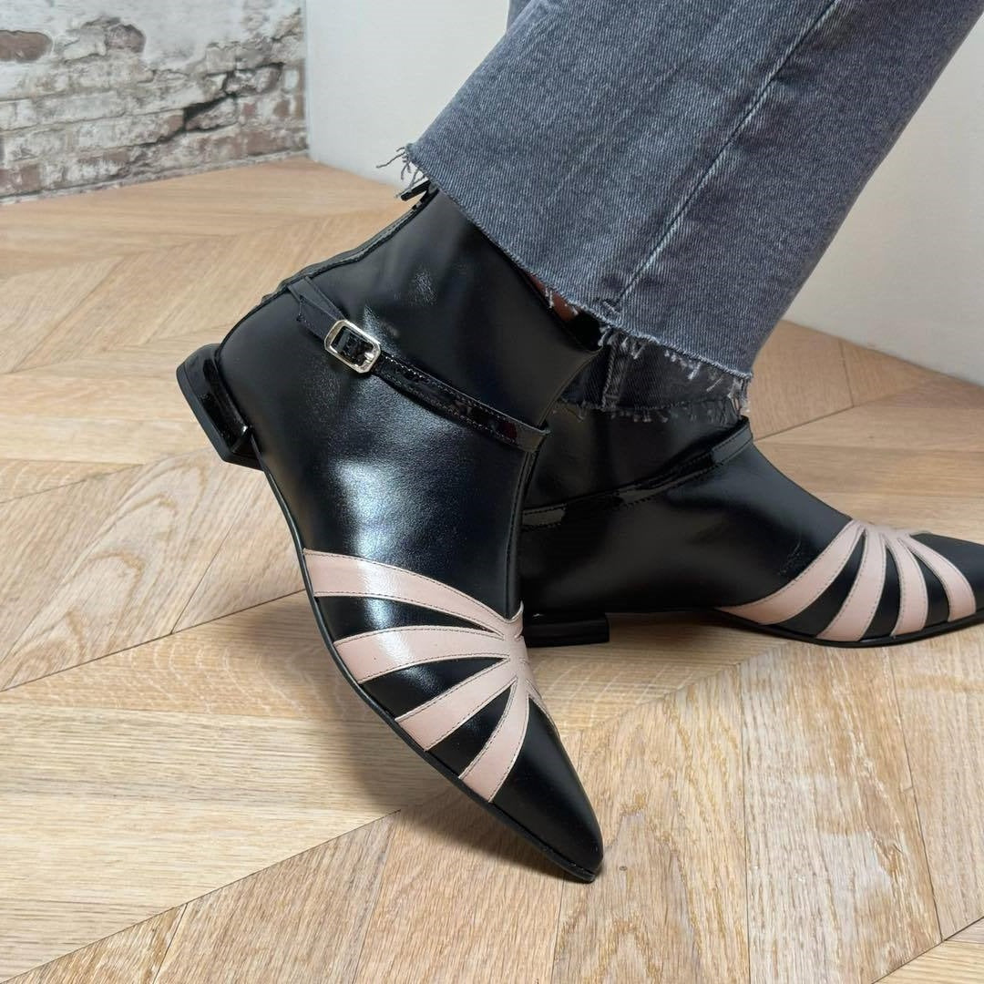 Women's Pointed Toe Chunky Heel Ankle Boots - Low Heel Booties with Back Zipper | Sarah Express