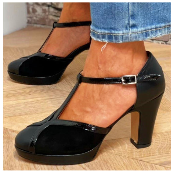 Women's Round Toe Chunky Heel Pumps - Comfortable Low Heel Slip-On Shoes