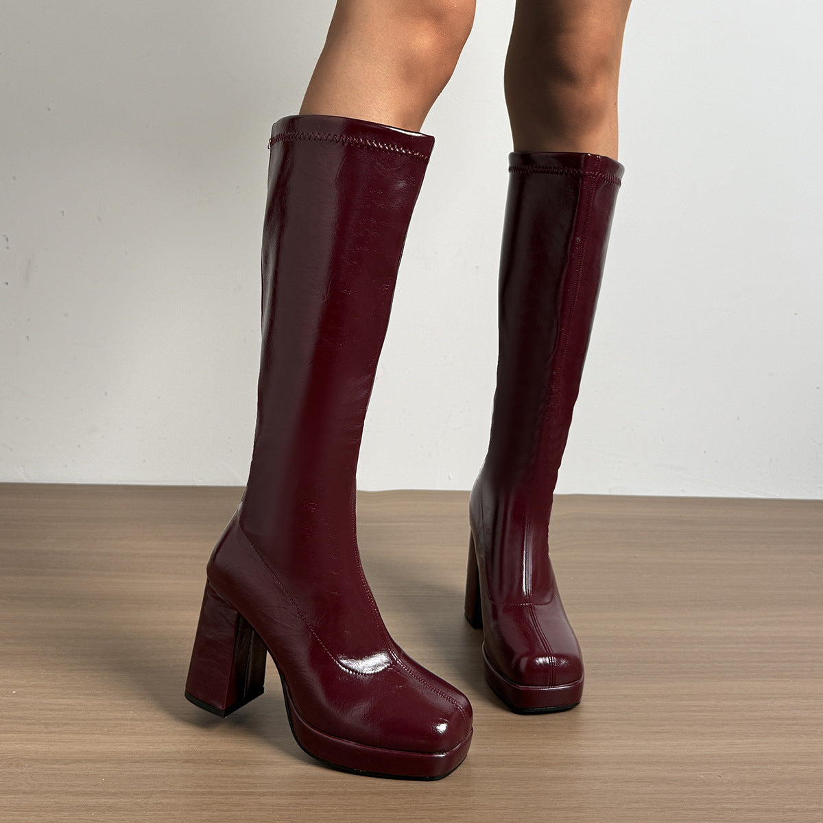 Women's Over-the-Knee Chunky Heel Riding Boots – Square Toe Block Heel