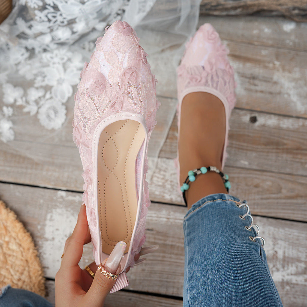 Women's Floral Pointed-Toe Flat Loafers - Slip-On Casual Shoes