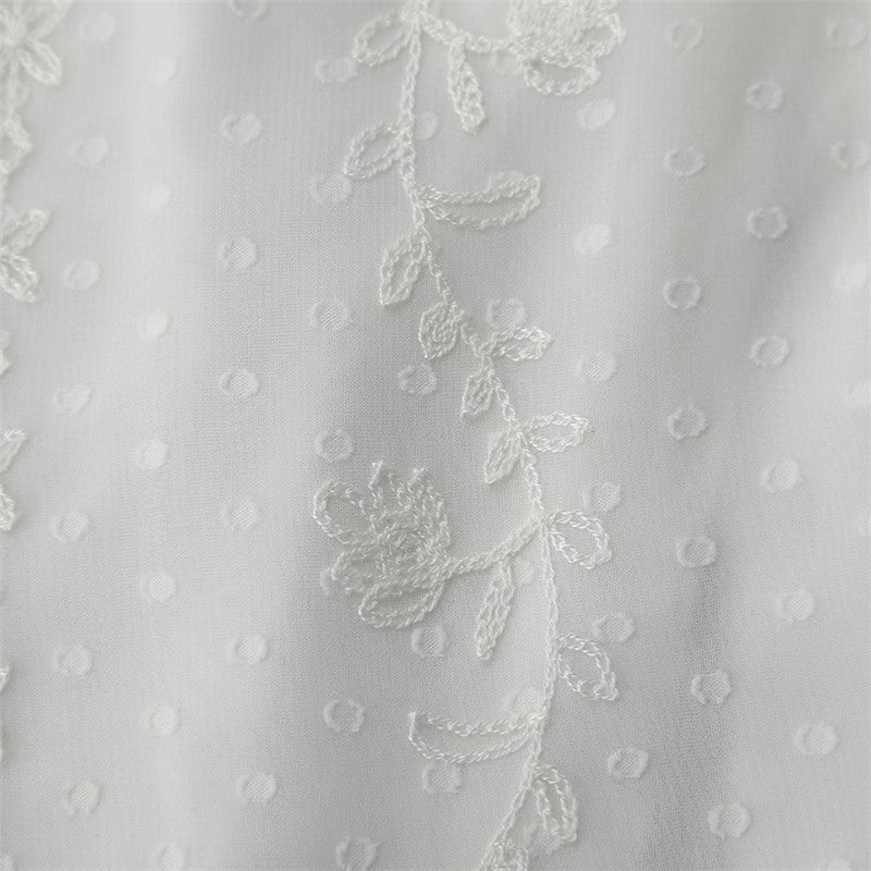 Open-Front Jacquard Perspective Sleep Dress with Five-Point Sleeves