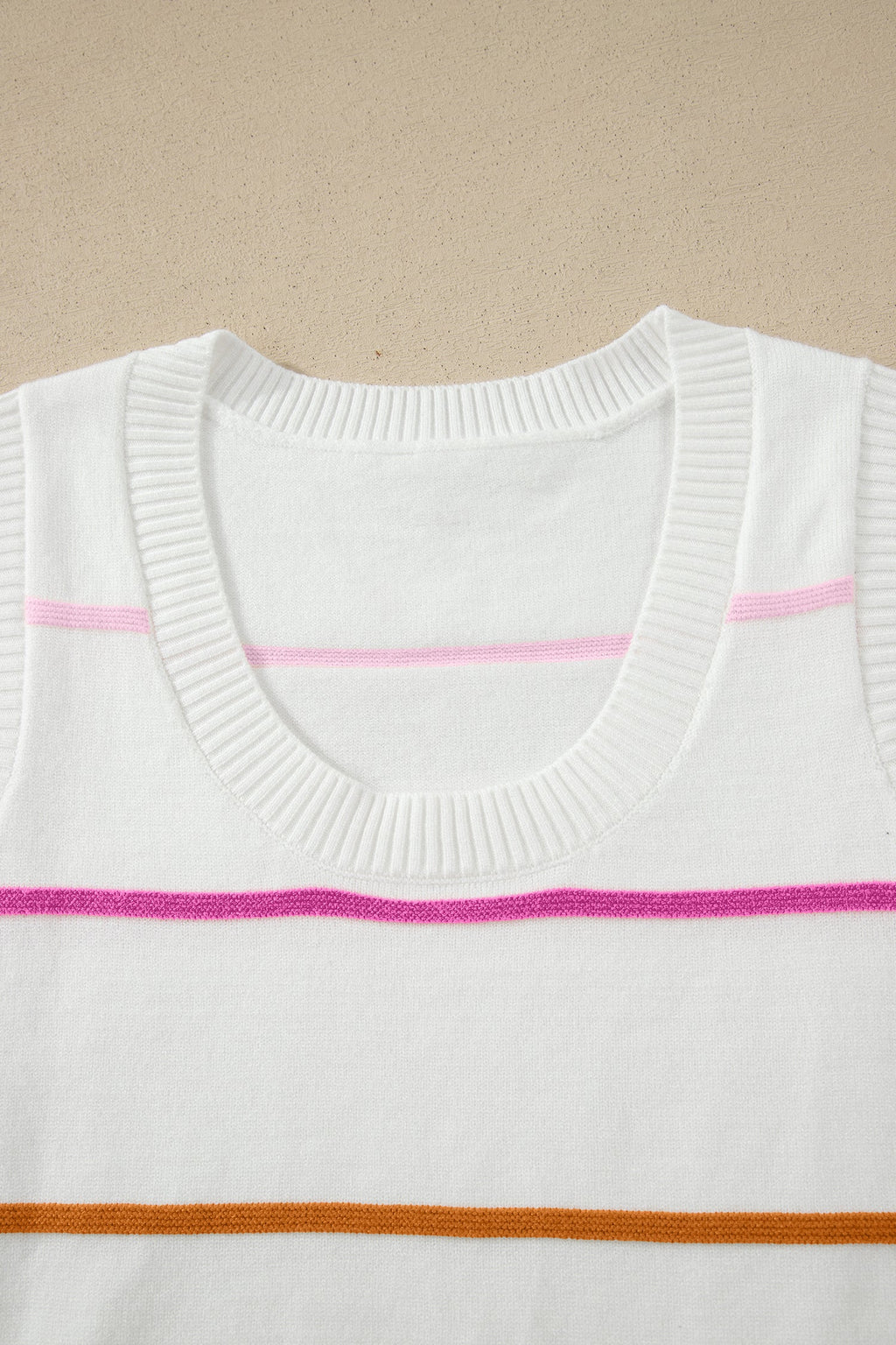 White Stripe Round Neck Knitted Sweater Tank