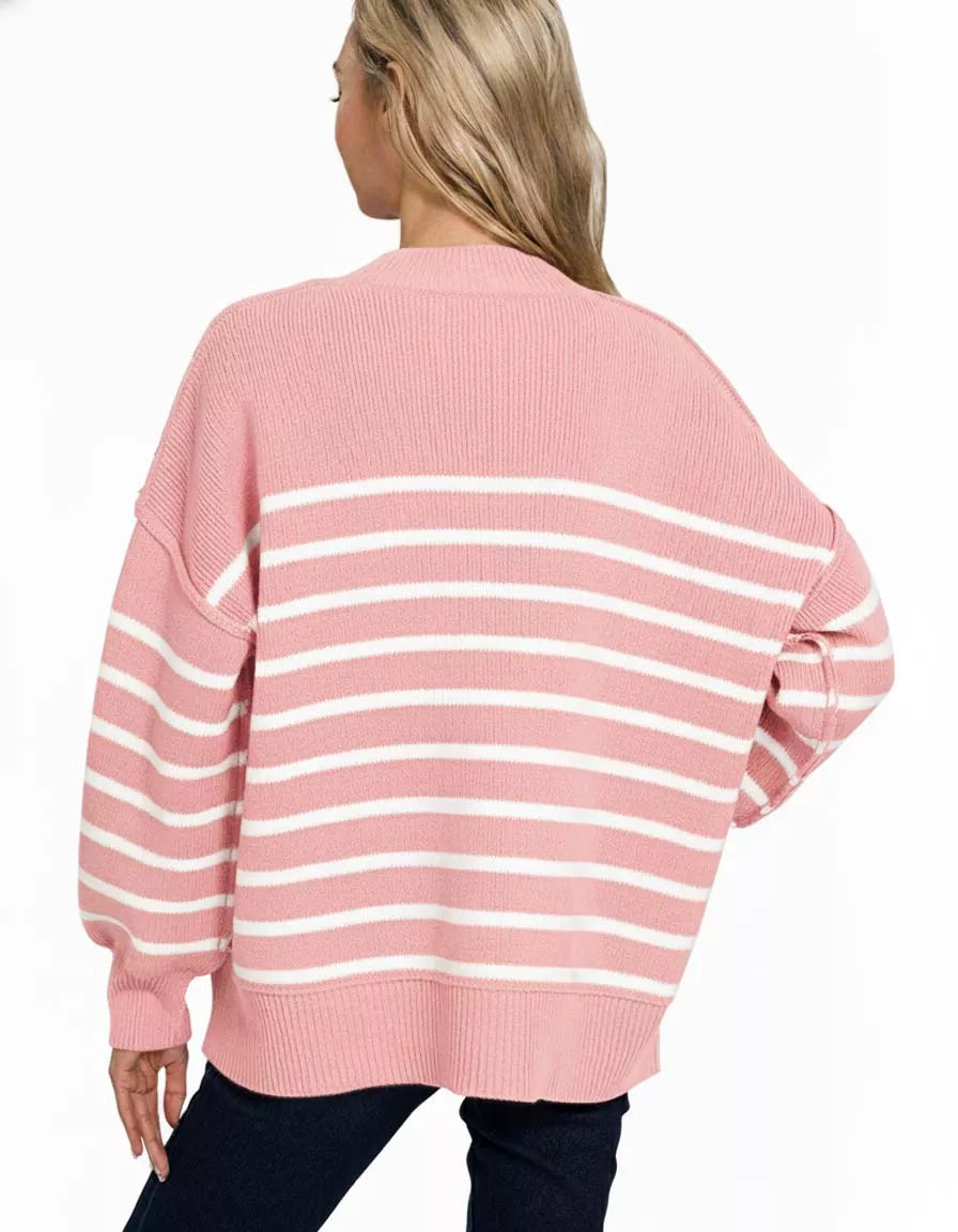 Exposed Seam Striped Oversized Sweater