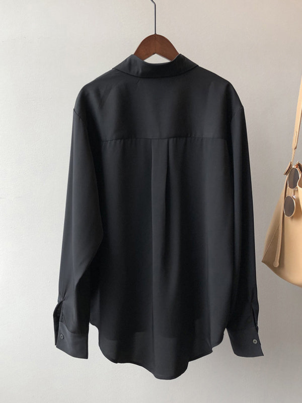 Urban Solid Color Lapel Long Sleeves Blouse