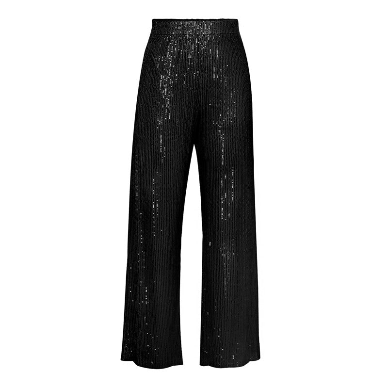 Solid Color Straight Leg Glitter Pants