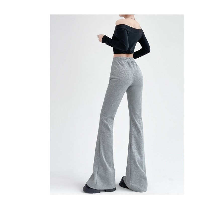 Flared Sports Pants with Elastic Waistband in Solid Color