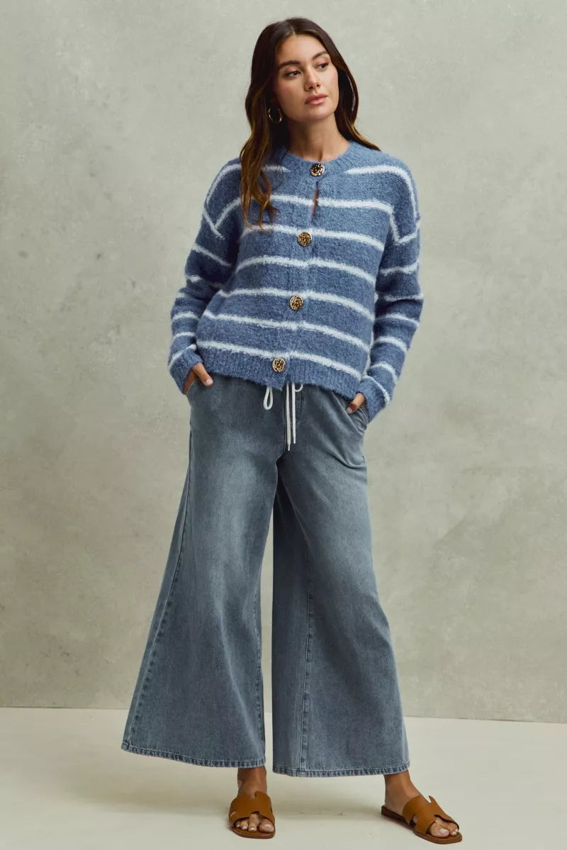 Mid Rise Elastic Waist Flare Denim Jeans