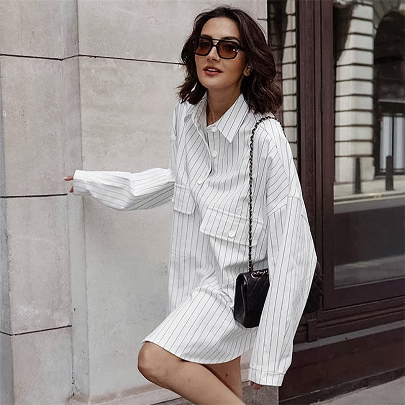 Striped Shirt Dress with Versatile Long Sleeves