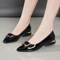 Women's Chunky Heel Pointed Toe Slip-On Pumps | Soft PU Leather Low Heel Dress Shoes
