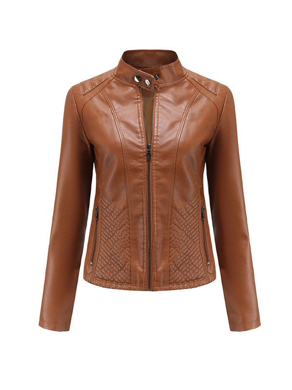 Long Sleeves Plus Size Buttoned Pockets Split-Joint Zipper Stand Collar Jackets Outerwear