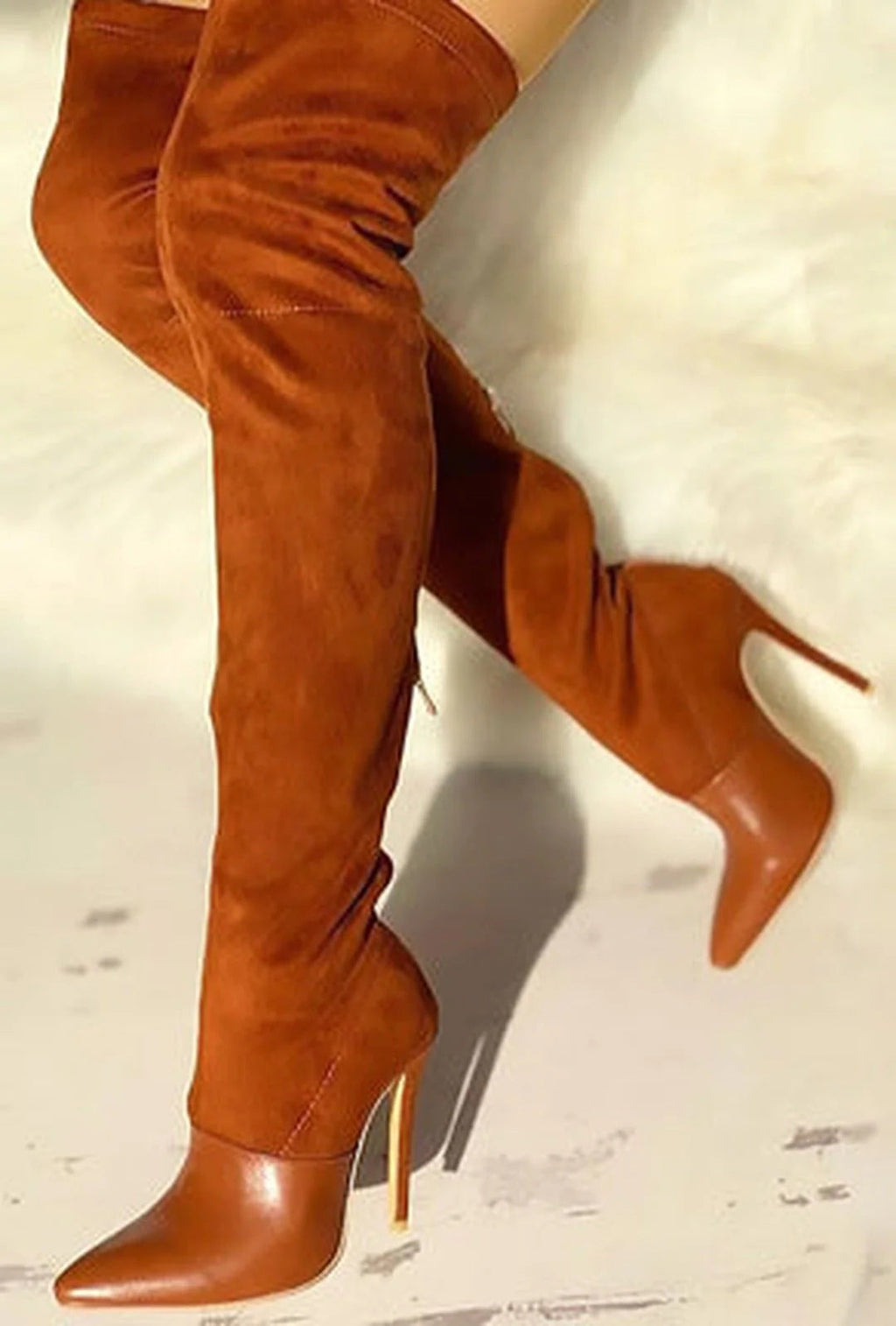 Women's Over-the-Knee Suede Boots - Stiletto Heel Pointed Toe Stretch Boots