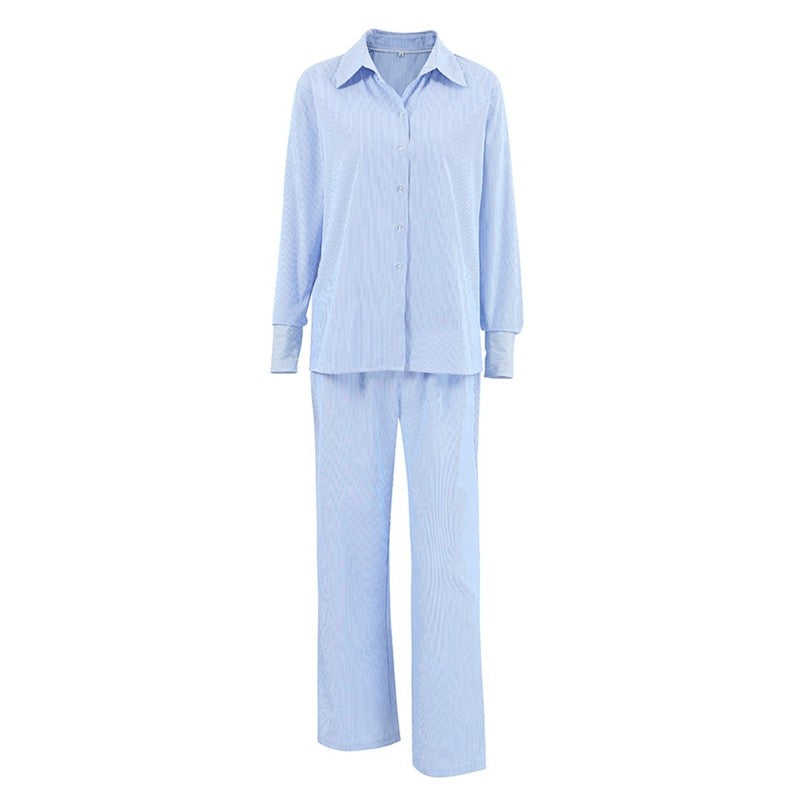 Chic Blue Striped Women's Two-Piece Suit