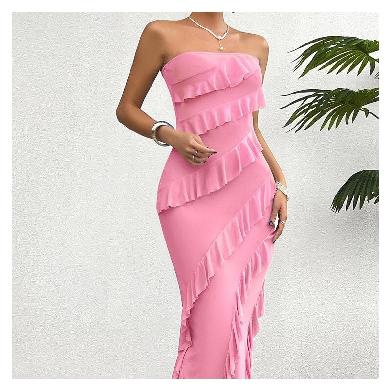 Solid Color Bodycon Bandeau Dress - Chic and Stylish Fashion Choice