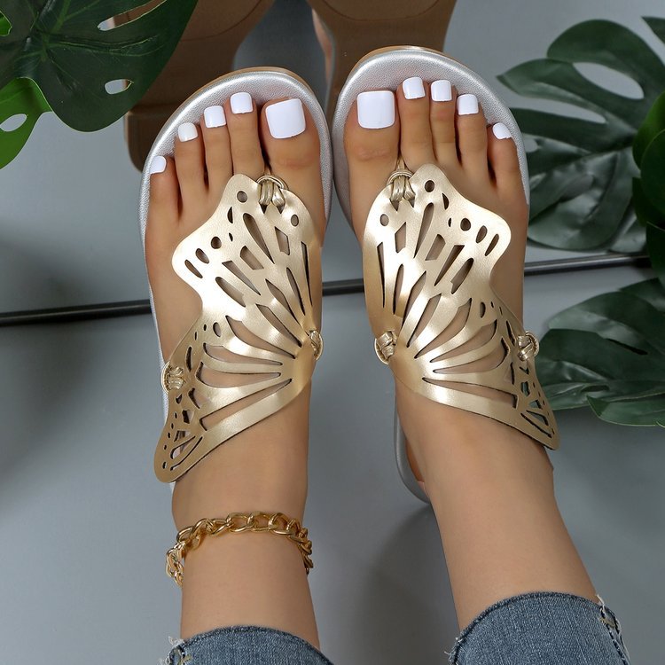 Women's Butterfly Cutout Flat Sandals | PU Open-Toe Slide Slippers