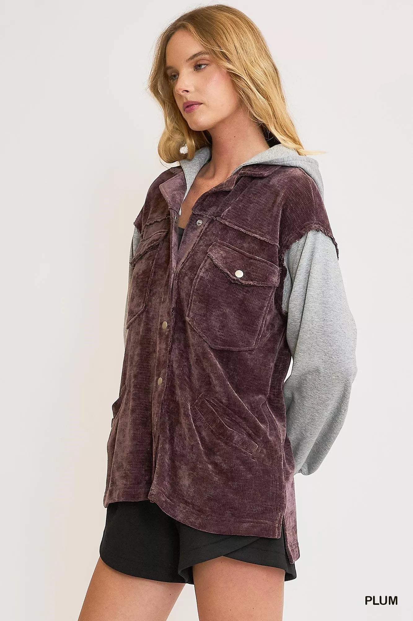 Contrast Hooded Chenille Jacket