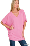 Raised Rib V-Neck Batwing Top