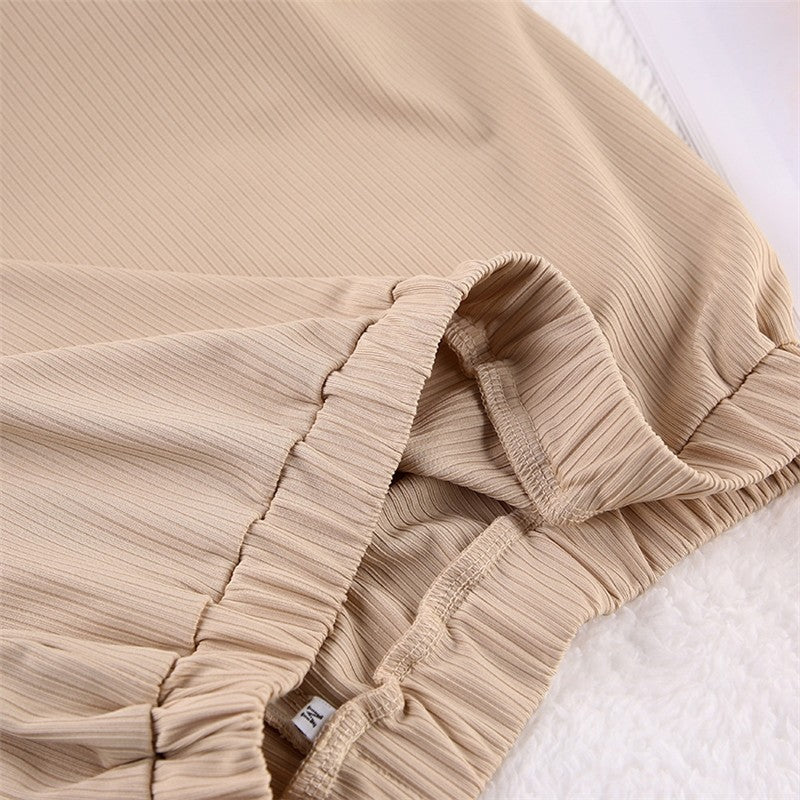Solid Color Ribbed Crewneck Long Sleeve Top and Pants Lounge Set