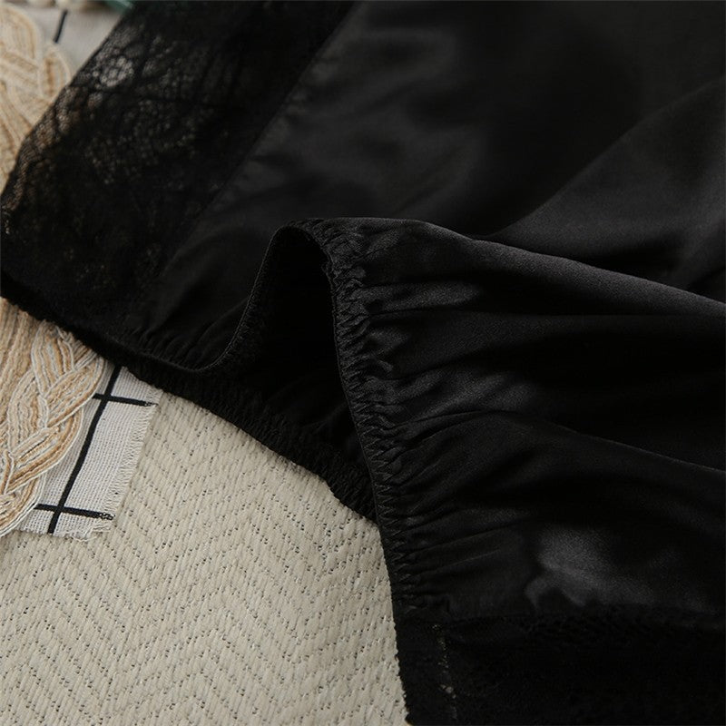 Lace-Trimmed Black Camisole and Shorts Pajama Set