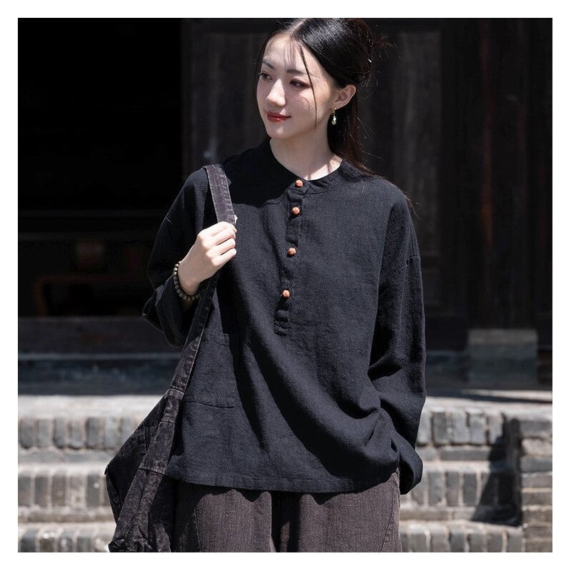 Stand-Up Collar Solid Color Button-Up Sweater