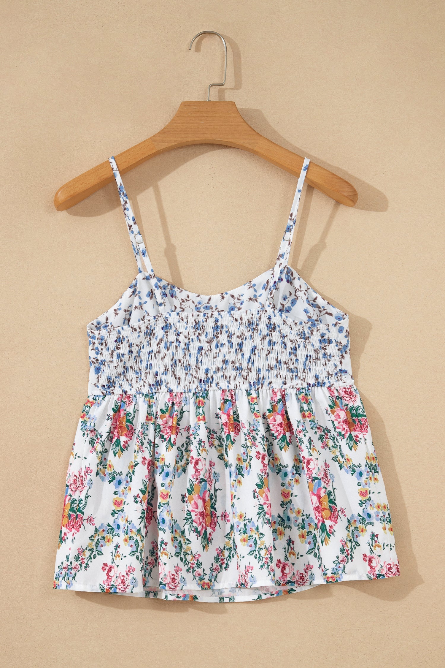 White Contrast Floral Printed Patchwork Spaghetti Straps Babydoll Top