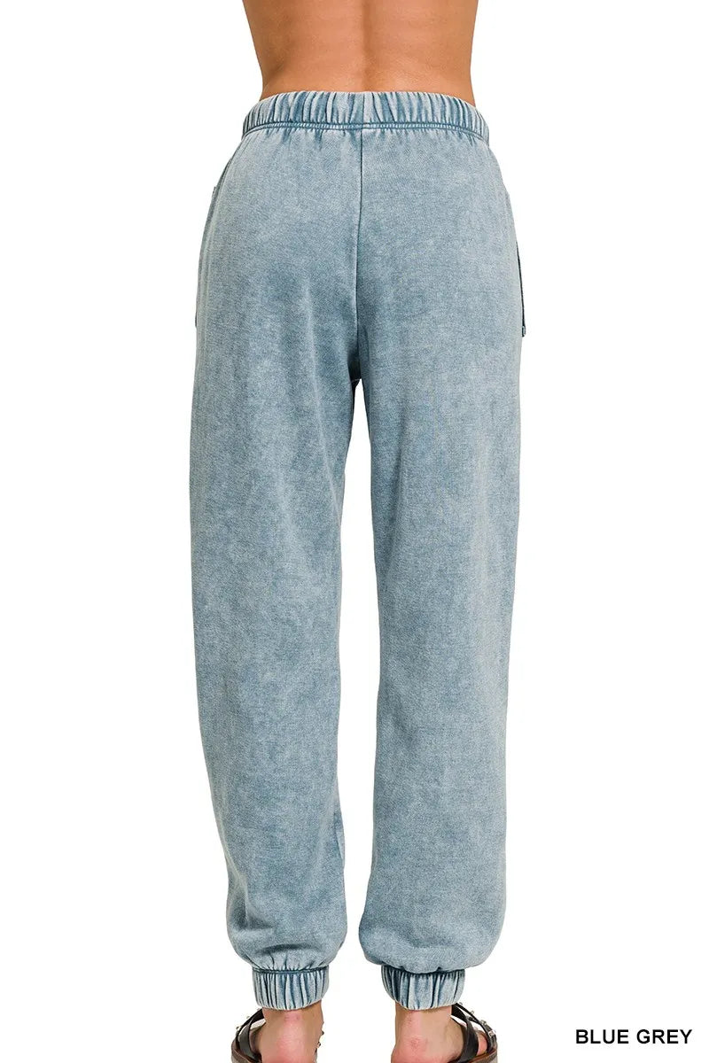 Acid Wash Fleece Sweatpants with Pockets