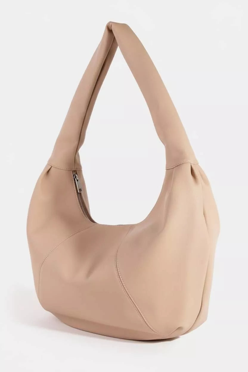 Panel Stitch Crescent Leather Shoulder Bag