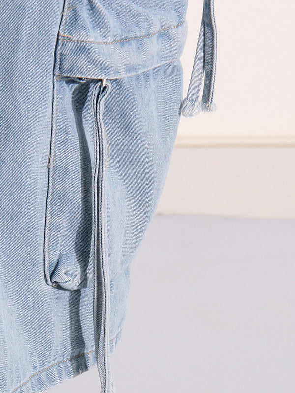High Waisted Loose Buckle Split-Back Split-Joint Streamer Zipper Skirts