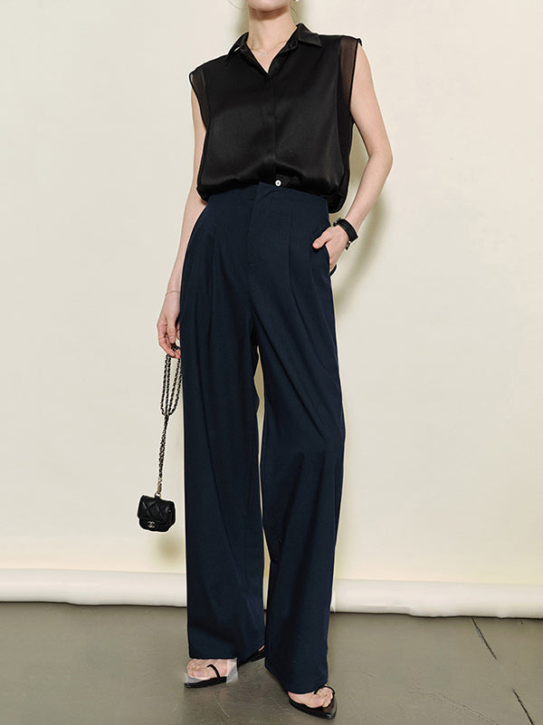 Loose Sleeveless Buttoned Solid Color Split-Joint Lapel Blouses&Shirts Tops